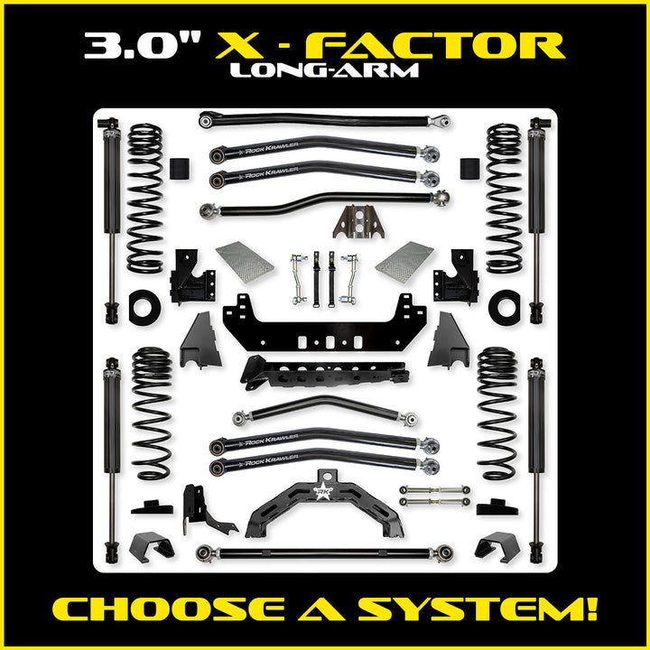 Rock Krawler 3.0 Inch X-Factor X2 Long Arm Lift Kit - 2020+ Gladiator JT - kit and shock packages