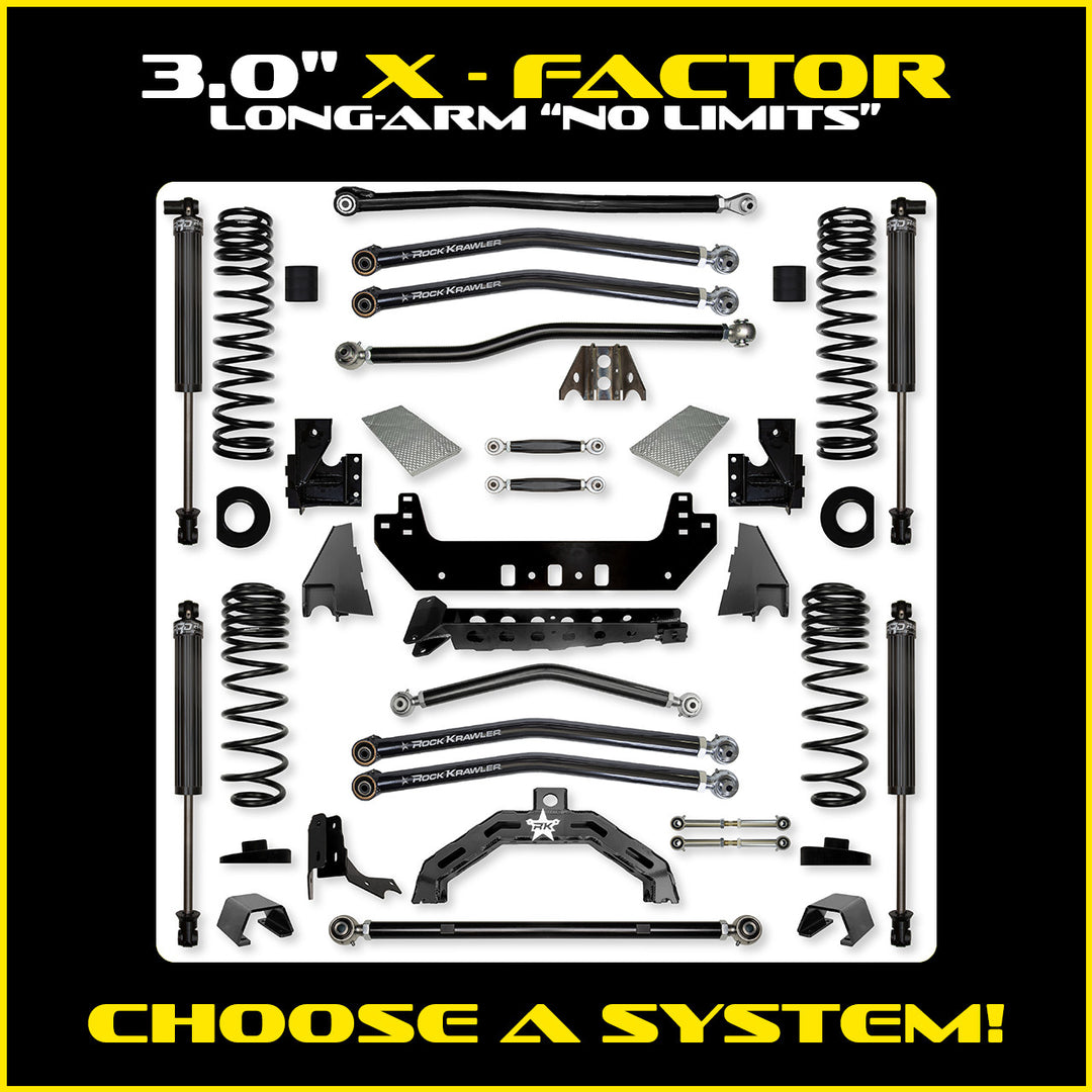 Rock Krawler 3.0 Inch X-Factor X2 No Limits Long Arm Kit - 2020+ Gladiator JT - kit and shock packages