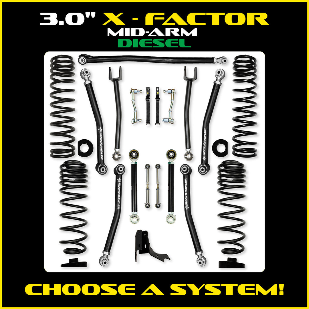 Rock Krawler 3.0 Inch X-Factor Mid Arm Lift Kit - 2020+ Gladiator JT - diesel kit