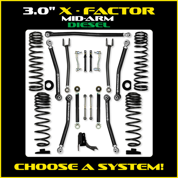 Rock Krawler 3.0 Inch X-Factor Mid Arm Lift Kit - 2020+ Gladiator JT - diesel kit