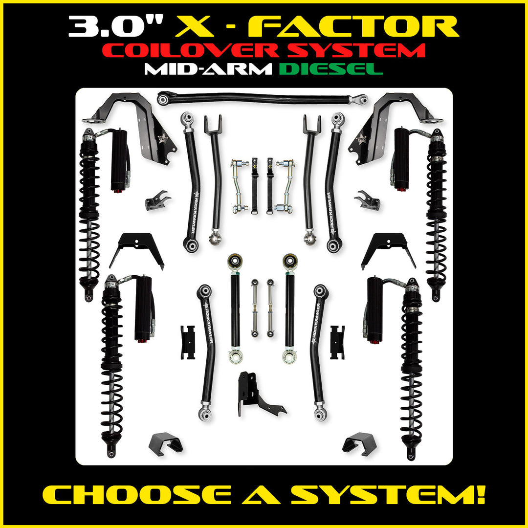 Rock Krawler 3.0 Inch X-Factor Mid Arm Lift Kit - 2020+ Gladiator JT - diesel coilover packages