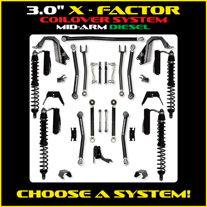 Rock Krawler 3.0 Inch X-Factor Mid Arm Lift Kit - 2020+ Gladiator JT - diesel coilover packages