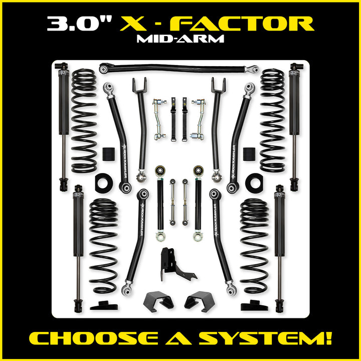 Rock Krawler 3.0 Inch X-Factor Mid Arm Lift Kit - 2020+ Gladiator JT - kit and shock packages