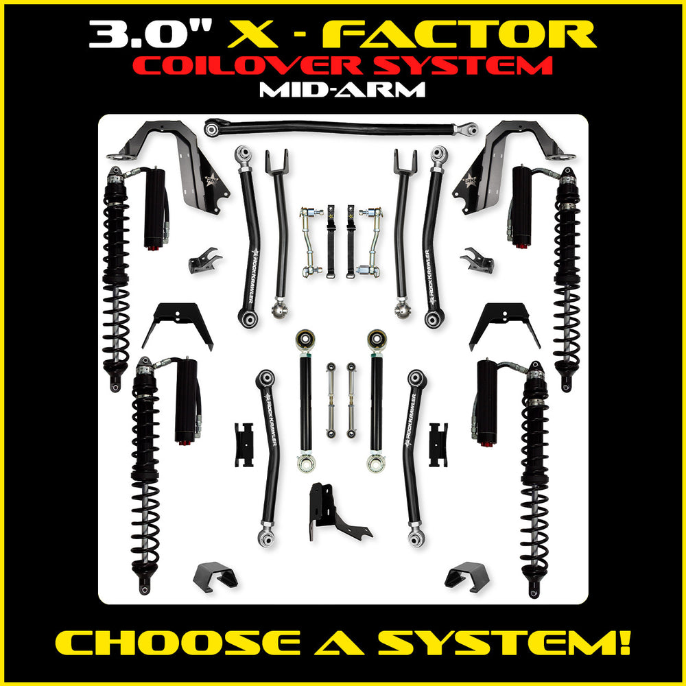 Rock Krawler 3.0 Inch X-Factor Mid Arm Lift Kit - 2020+ Gladiator JT - coilover Comp and Trail Runner packages
