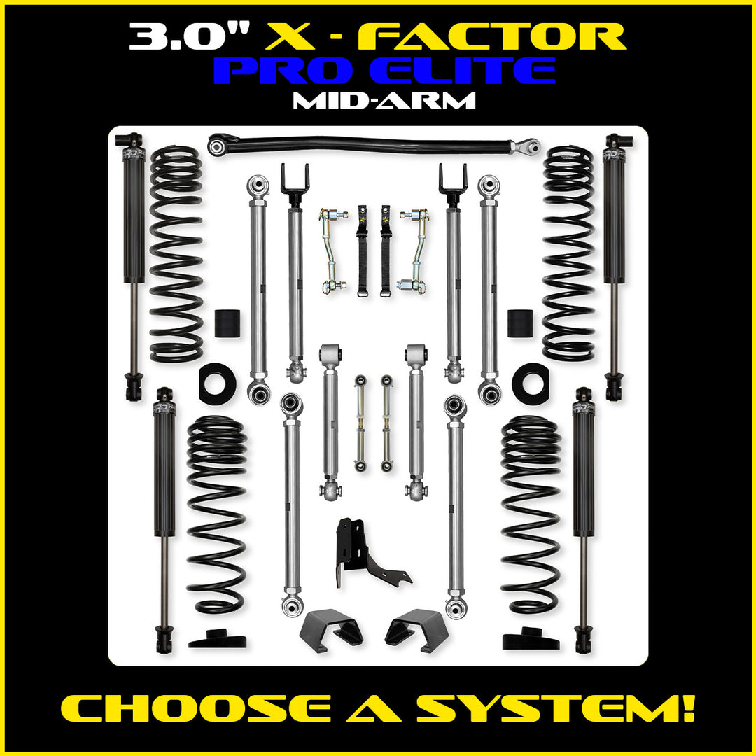 Rock Krawler 3.0 Inch X-Factor Pro Aluminum Mid Arm Kit - 2020+ Gladiator JT - kit and shock packages