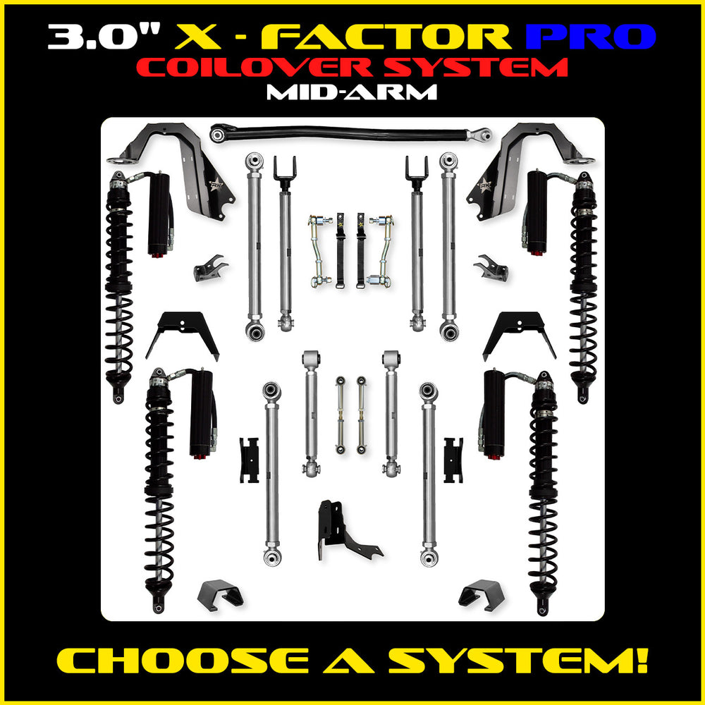 Rock Krawler 3.0 Inch X-Factor Pro Aluminum Mid Arm Kit - 2020+ Gladiator JT - coilover Comp and Trail Runner packages