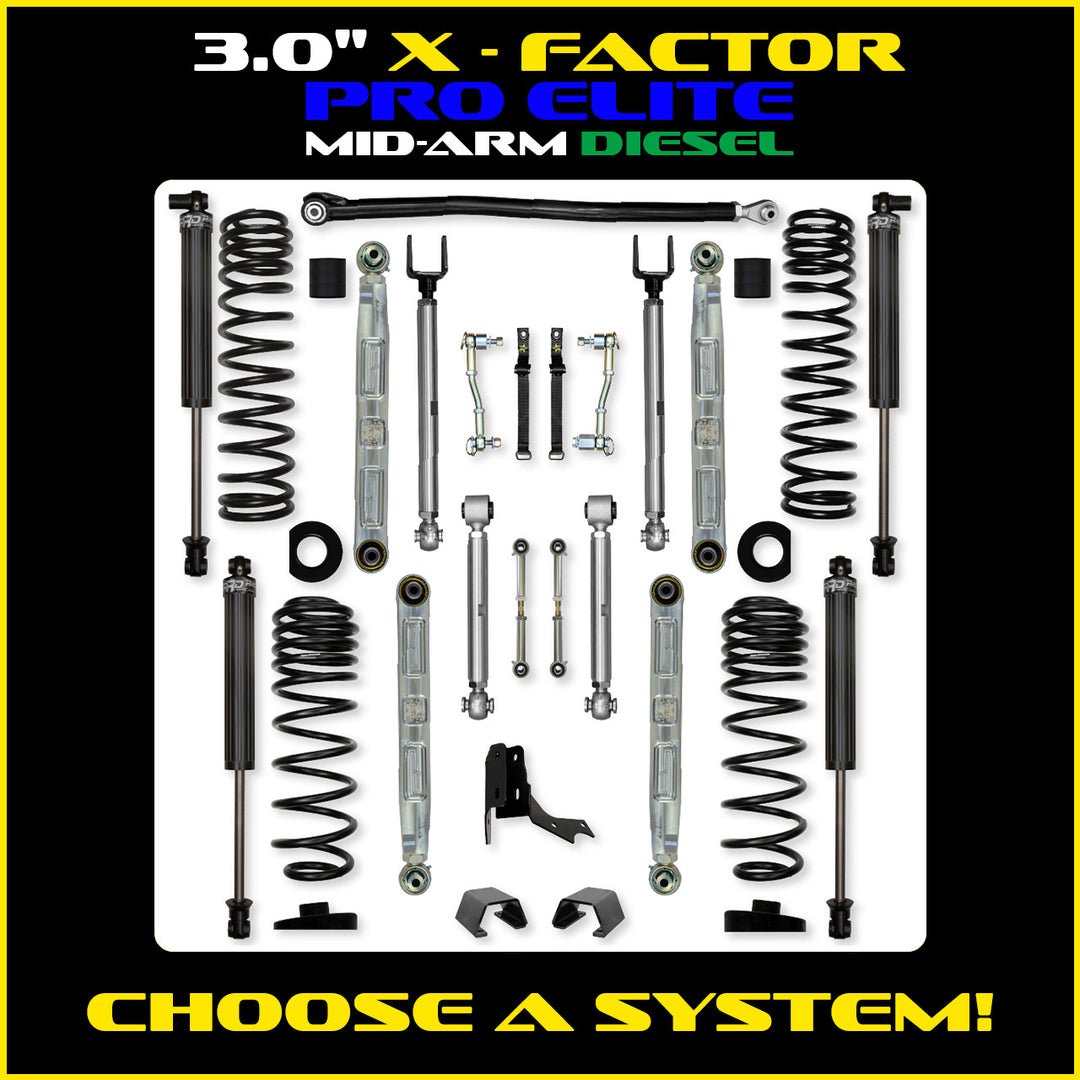 Rock Krawler 3.0 Inch X-Factor Pro Elite Mid Arm Lift Kit - 2020+ Gladiator JT - diesel kit