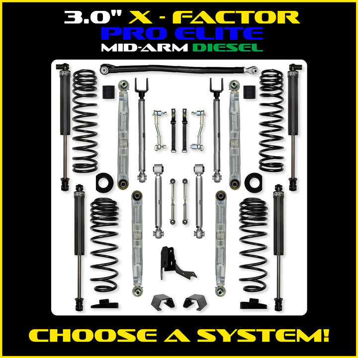 Rock Krawler 3.0 Inch X-Factor Pro Elite Mid Arm Lift Kit - 2020+ Gladiator JT - diesel kit