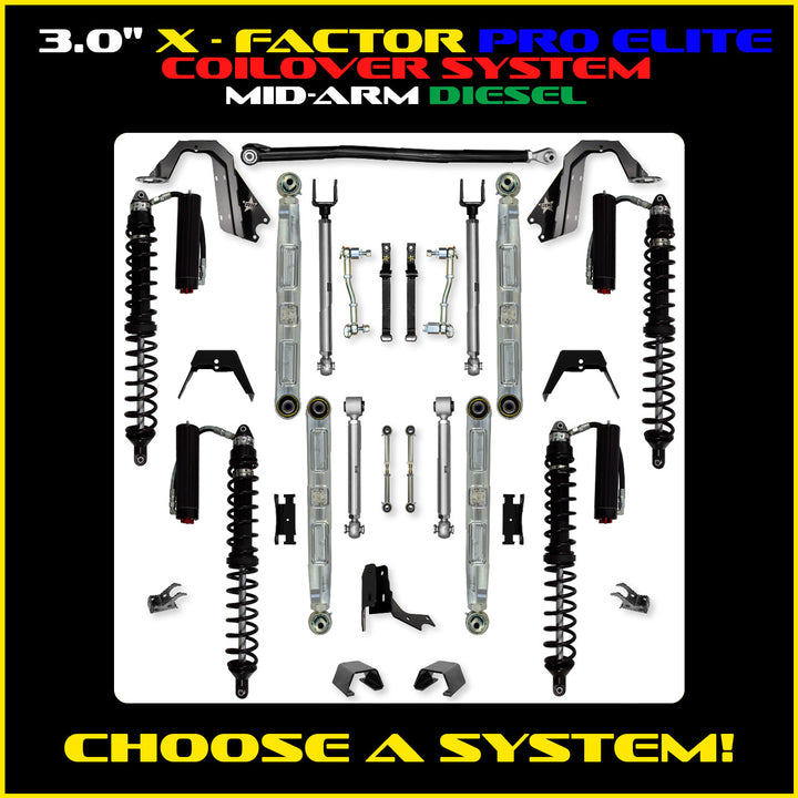Rock Krawler 3.0 Inch X-Factor Pro Elite Mid Arm Lift Kit - 2020+ Gladiator JT - diesel coilover packages