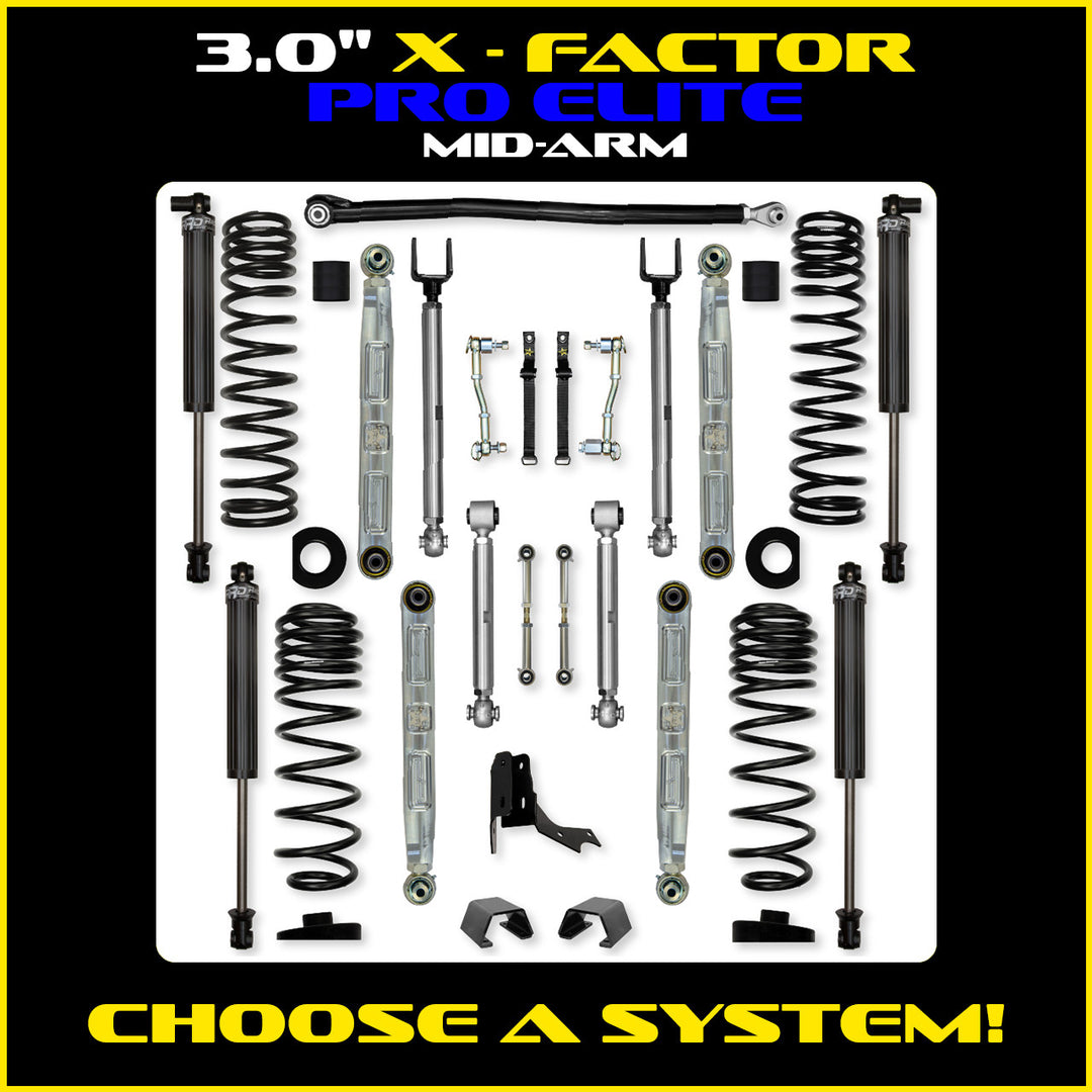 Rock Krawler 3.0 Inch X-Factor Pro Elite Mid Arm Lift Kit - 2020+ Gladiator JT - kit and shock packages