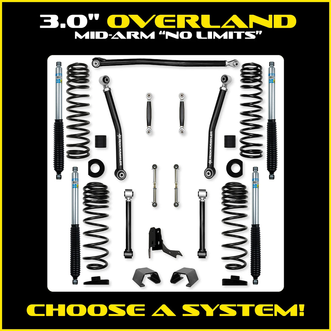 Rock Krawler 3.0 Inch Overland No Limits Mid Arm System - 2020+ Gladiator JT - kit photo