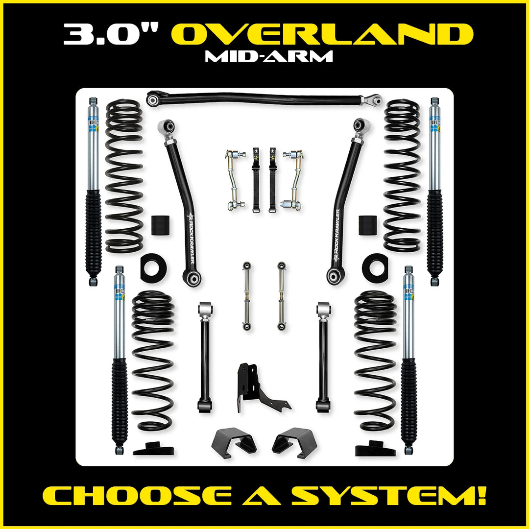 Rock Krawler 3.0 Inch Overland Mid Arm System - 2020+ Gladiator JT - kit photo
