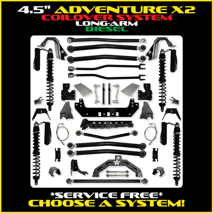 Rock Krawler 4.5 Inch Adventure X2 Long Arm System - Gladiator JT - Diesel coilover packages