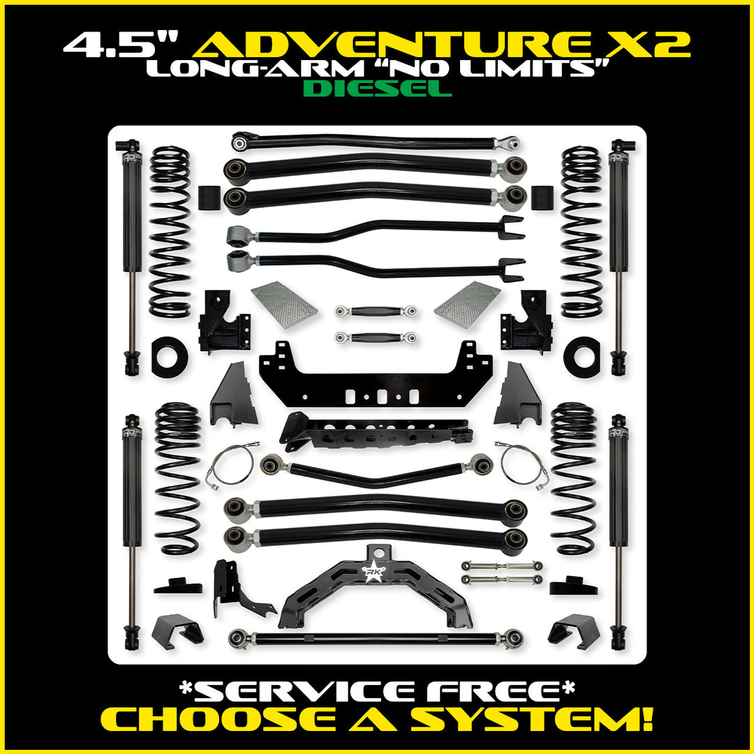 Rock Krawler 4.5 Inch Adventure X2 No Limits Long Arm System - Gladiator JT - Diesel kit