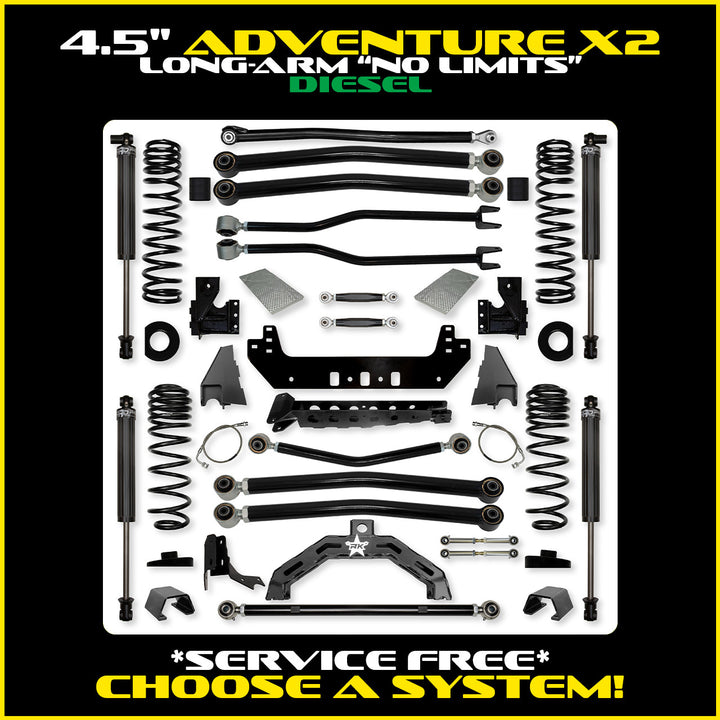 Rock Krawler 4.5 Inch Adventure X2 No Limits Long Arm System - Gladiator JT - Diesel kit