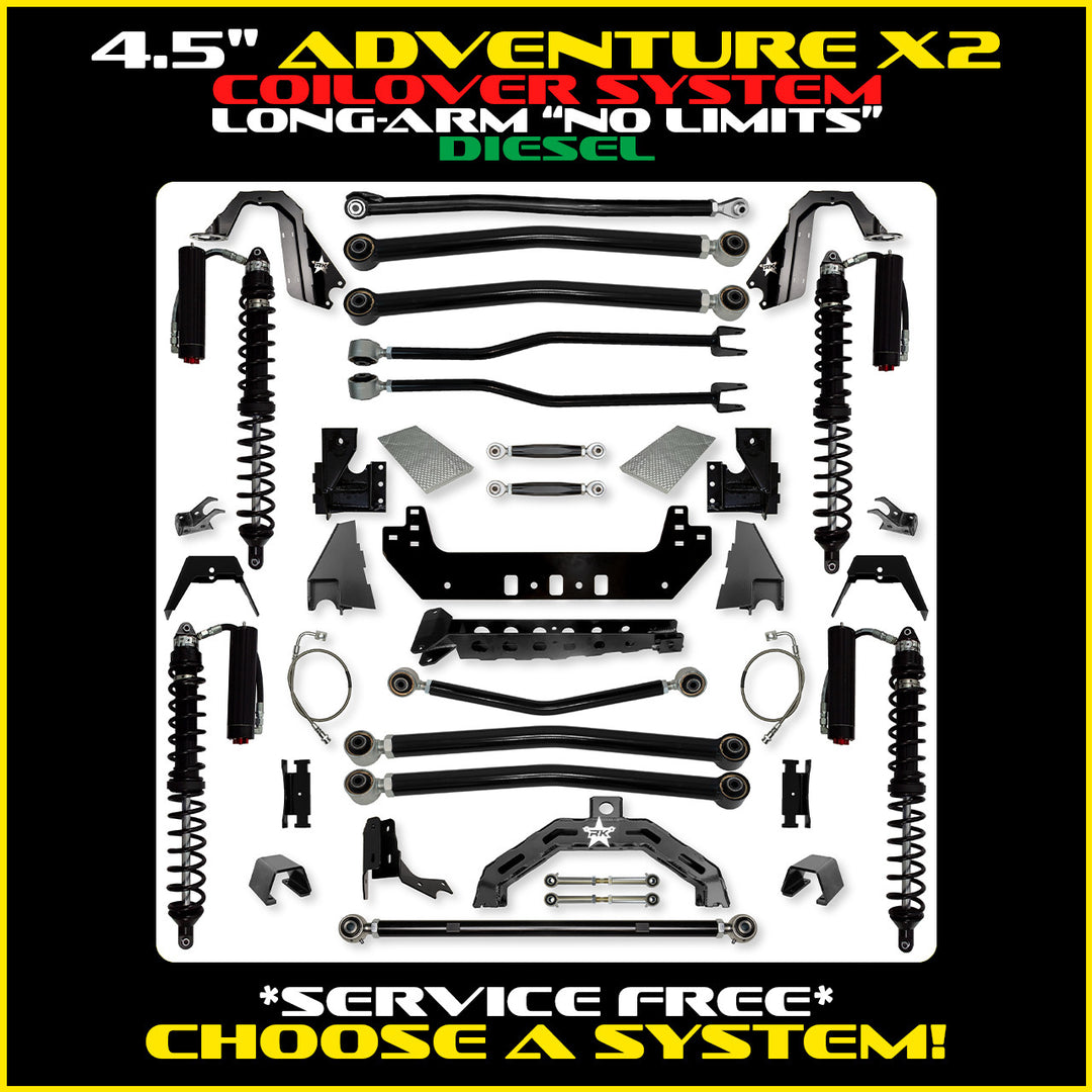 Rock Krawler 4.5 Inch Adventure X2 No Limits Long Arm System - Gladiator JT - Diesel coilover packages