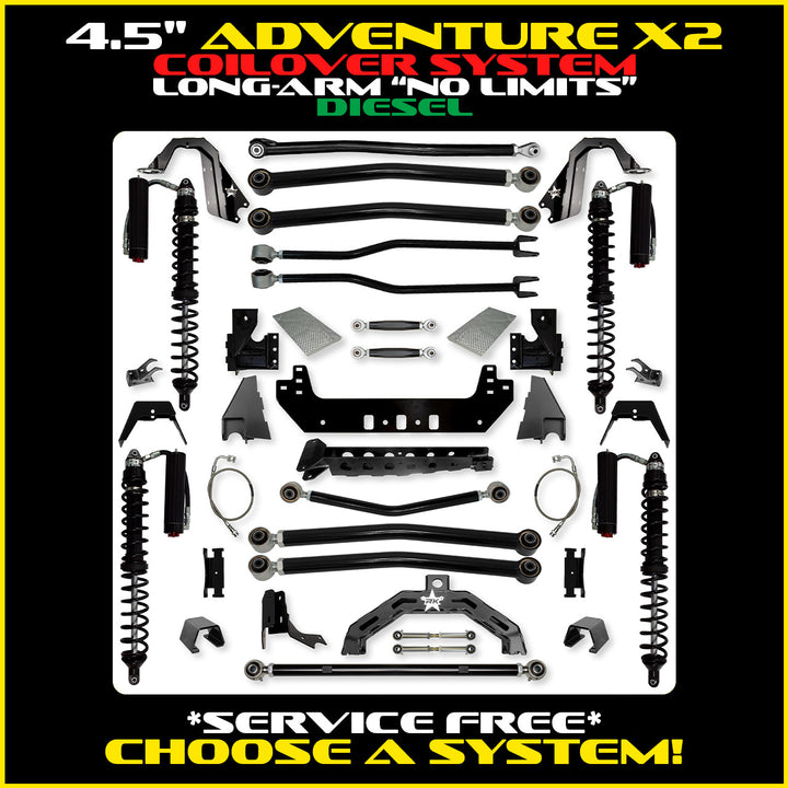 Rock Krawler 4.5 Inch Adventure X2 No Limits Long Arm System - Gladiator JT - Diesel coilover packages