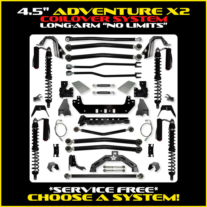 Rock Krawler 4.5 Inch Adventure X2 No Limits Long Arm System - Gladiator JT - Comp System and Trail Runner coilover packages