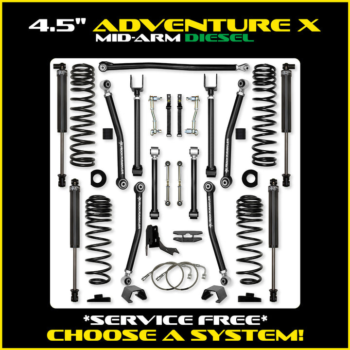 Rock Krawler 4.5 Inch Adventure X Mid Arm System - Gladiator JT - Diesel kit