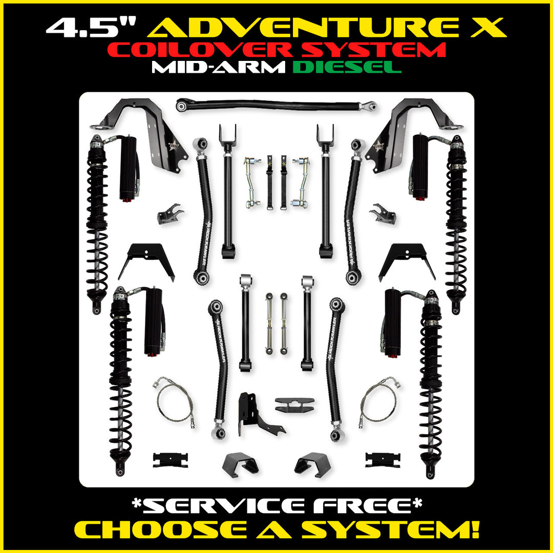 Rock Krawler 4.5 Inch Adventure X Mid Arm System - Gladiator JT - Diesel coilover packages