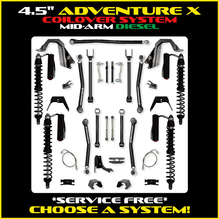 Rock Krawler 4.5 Inch Adventure X Mid Arm System - Gladiator JT - Diesel coilover packages