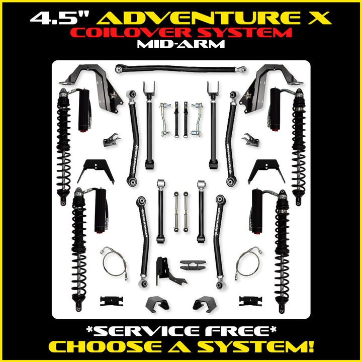 Rock Krawler 4.5 Inch Adventure X Mid Arm System - Gladiator JT - Comp System and Trail Runner coilover packages