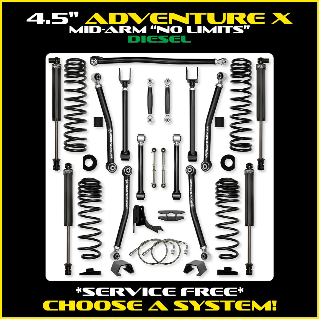 Rock Krawler 4.5 Inch Adventure X No Limits Mid Arm System - Gladiator JT - Diesel kit