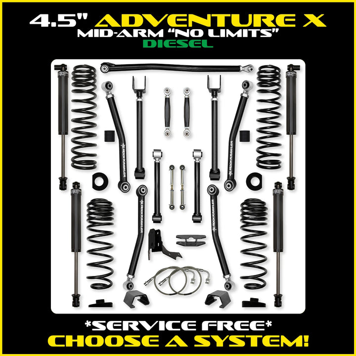 Rock Krawler 4.5 Inch Adventure X No Limits Mid Arm System - Gladiator JT - Diesel kit
