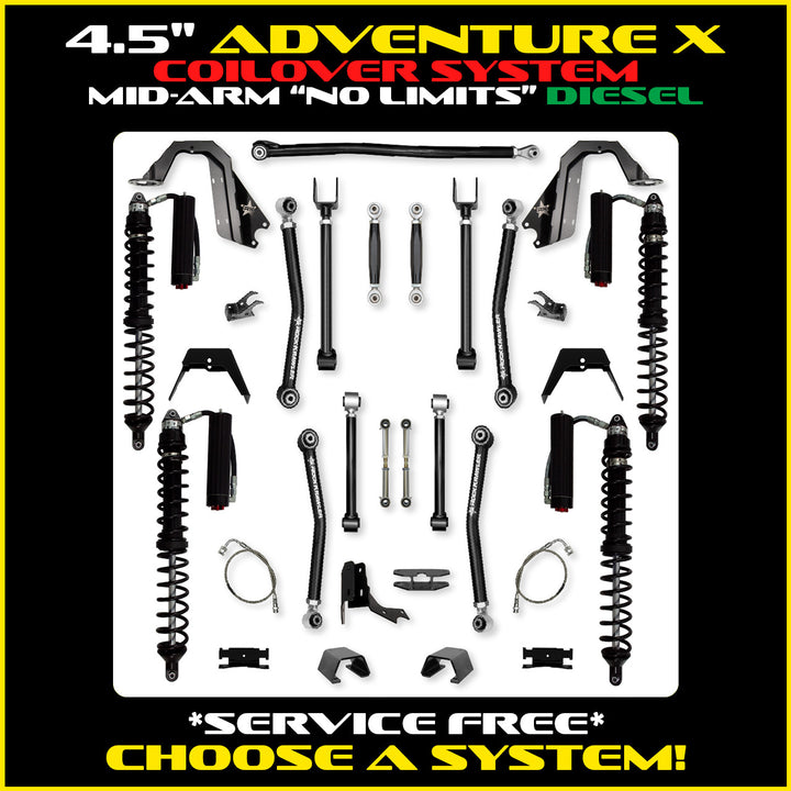 Rock Krawler 4.5 Inch Adventure X No Limits Mid Arm System - Gladiator JT - Diesel coilover packages