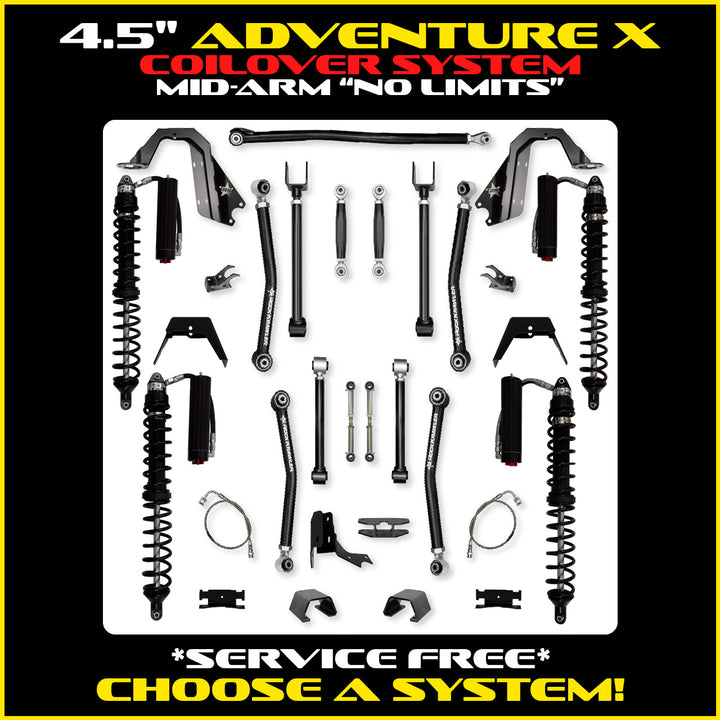 Rock Krawler 4.5 Inch Adventure X No Limits Mid Arm System - Gladiator JT - Comp System and Trail Runner coilover packages