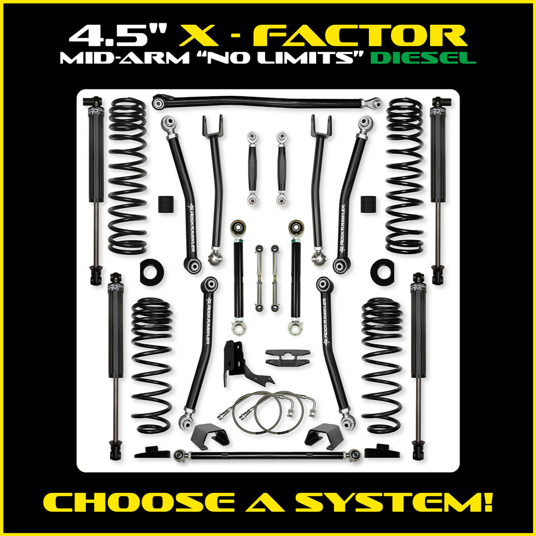 Rock Krawler 4.5 Inch X Factor No Limits Mid Arm System - Gladiator JT - Diesel kit