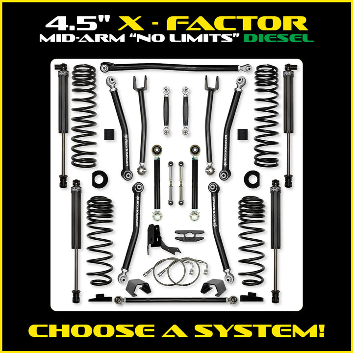Rock Krawler 4.5 Inch X Factor No Limits Mid Arm System - Gladiator JT - Diesel kit
