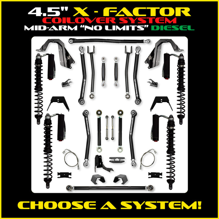 Rock Krawler 4.5 Inch X Factor No Limits Mid Arm System - Gladiator JT - Diesel coilover packages