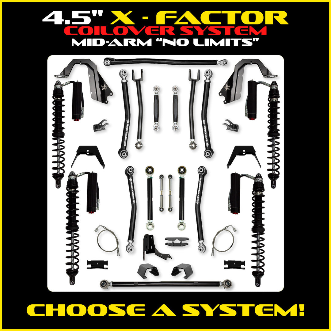 Rock Krawler 4.5 Inch X Factor No Limits Mid Arm System - Gladiator JT - Comp System and Trail Runner coilover packages