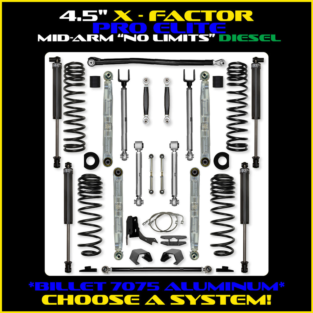 Rock Krawler 4.5 Inch X Factor Pro Elite No Limits Mid Arm System - Gladiator JT - Diesel kit