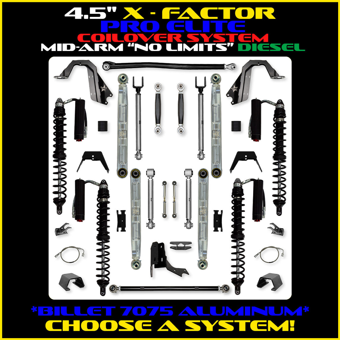 Rock Krawler 4.5 Inch X Factor Pro Elite No Limits Mid Arm System - Gladiator JT - Diesel coilover packages