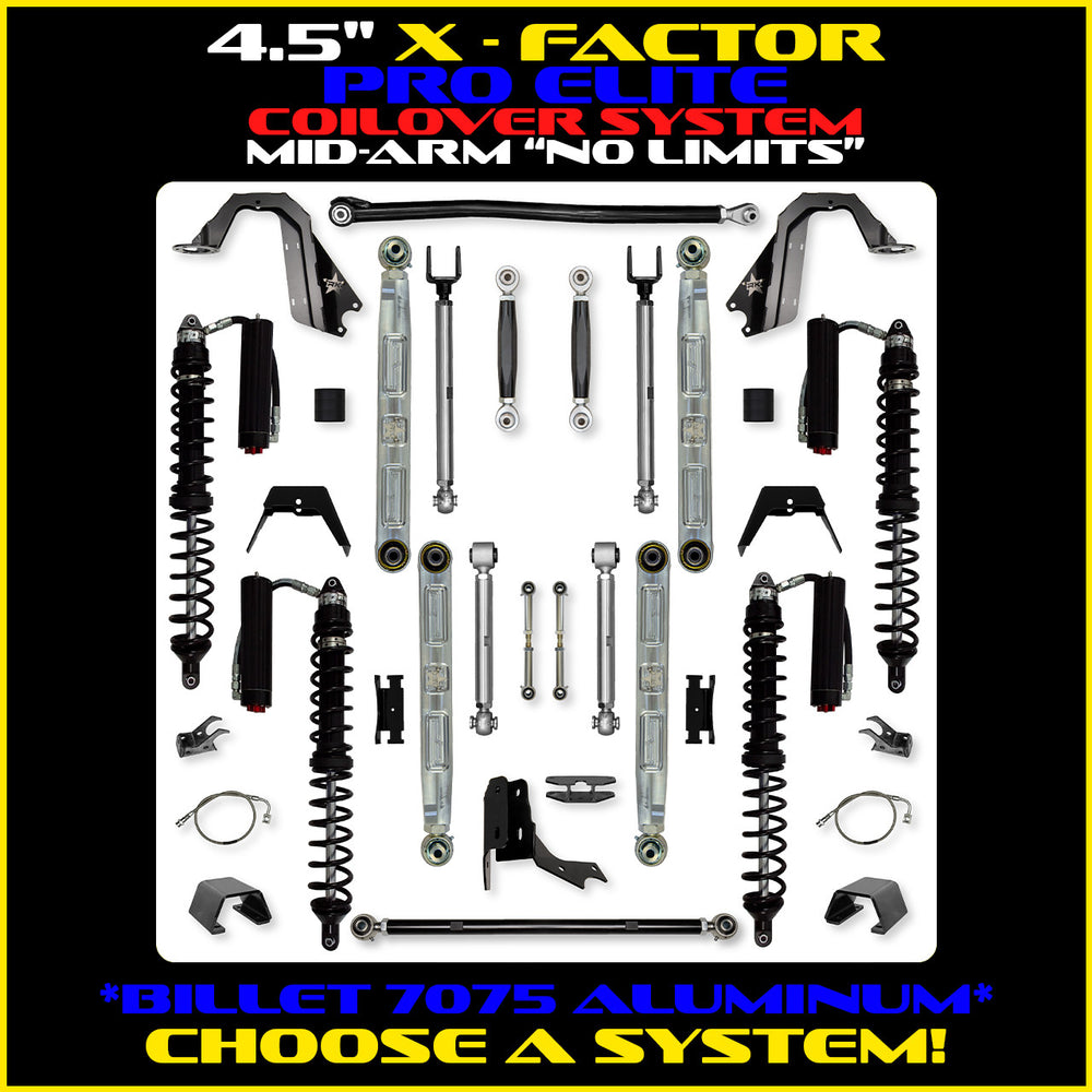 Rock Krawler 4.5 Inch X Factor Pro Elite No Limits Mid Arm System - Gladiator JT - Comp System and Trail Runner coilover packages