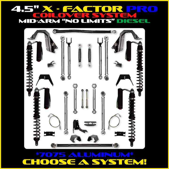 Rock Krawler 4.5 Inch X Factor Pro No Limits Mid Arm System - Gladiator JT - Diesel coilover packages