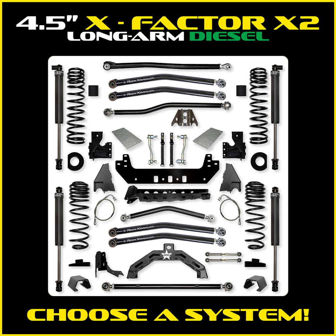 Rock Krawler 4.5 Inch X Factor X2 Long Arm System - Gladiator JT - Diesel kit