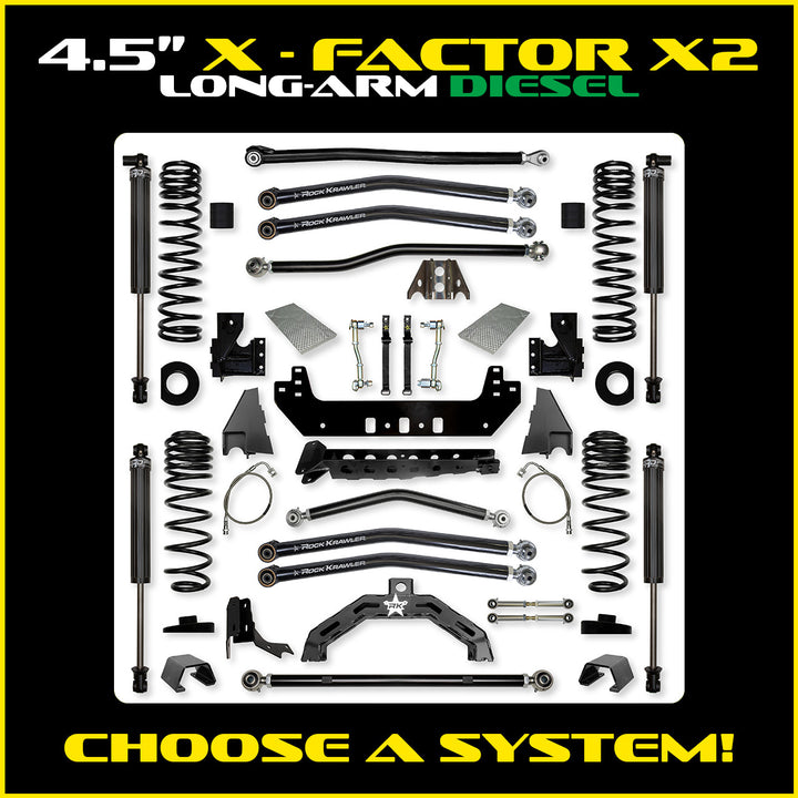 Rock Krawler 4.5 Inch X Factor X2 Long Arm System - Gladiator JT - Diesel kit