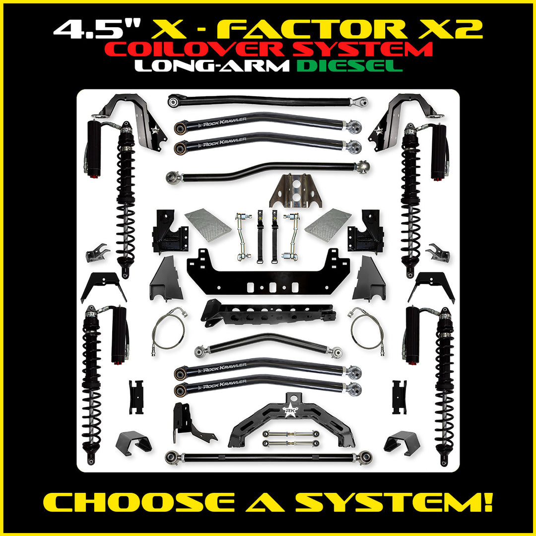 Rock Krawler 4.5 Inch X Factor X2 Long Arm System - Gladiator JT - Diesel coilover packages