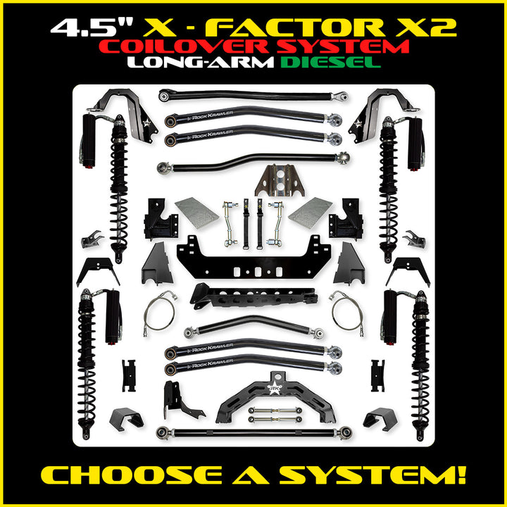 Rock Krawler 4.5 Inch X Factor X2 Long Arm System - Gladiator JT - Diesel coilover packages