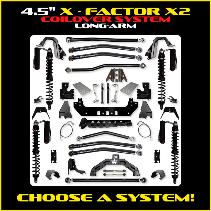 Rock Krawler 4.5 Inch X Factor X2 Long Arm System - Gladiator JT - Comp System and Trail Runner coilover packages
