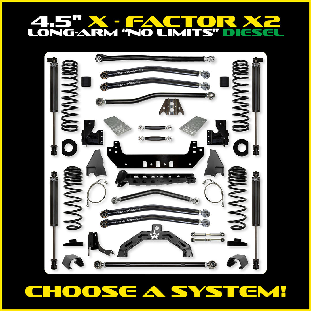 Rock Krawler 4.5 Inch X Factor X2 No Limits Long Arm System - Gladiator JT - Diesel kit
