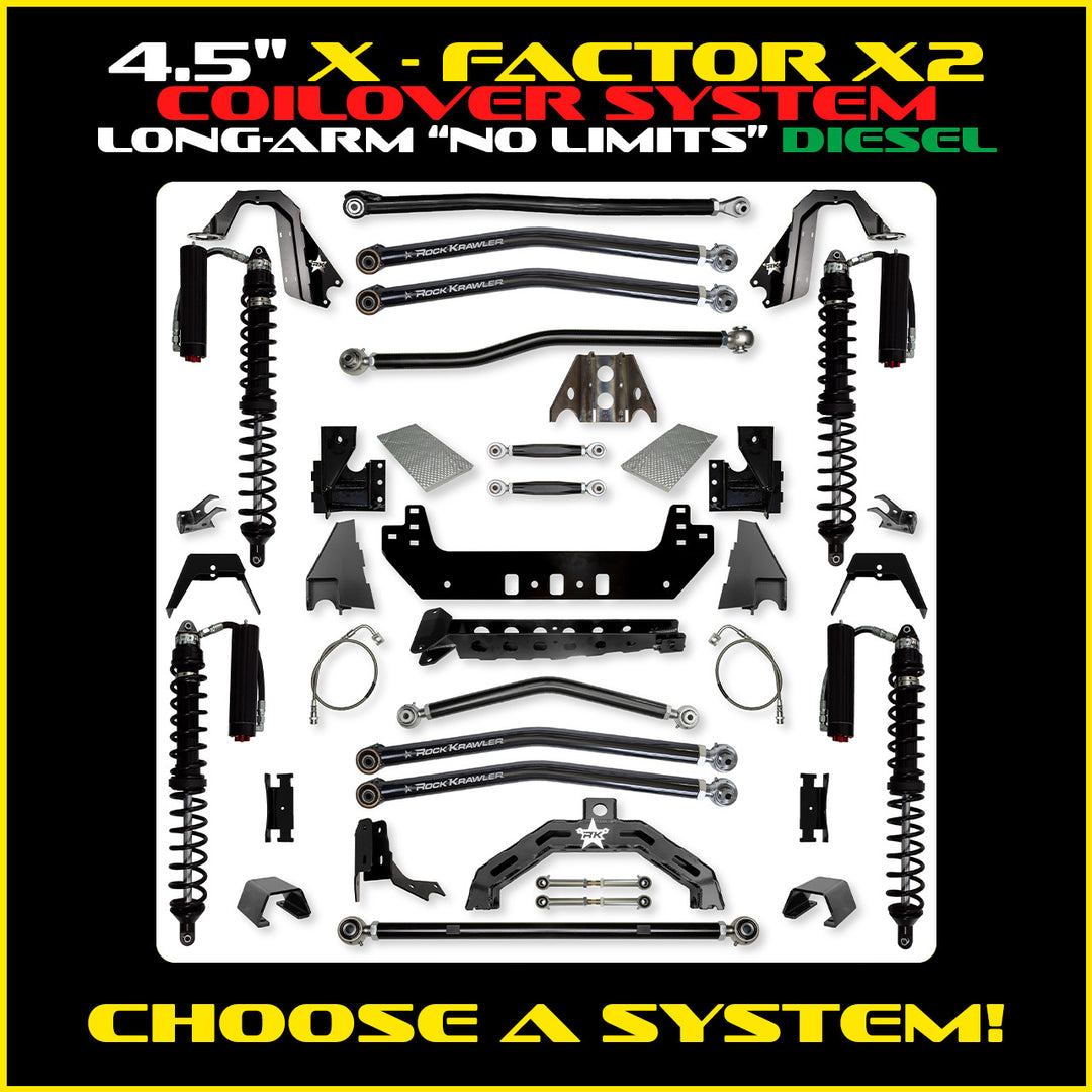 Rock Krawler 4.5 Inch X Factor X2 No Limits Long Arm System - Gladiator JT - Diesel coilover packages