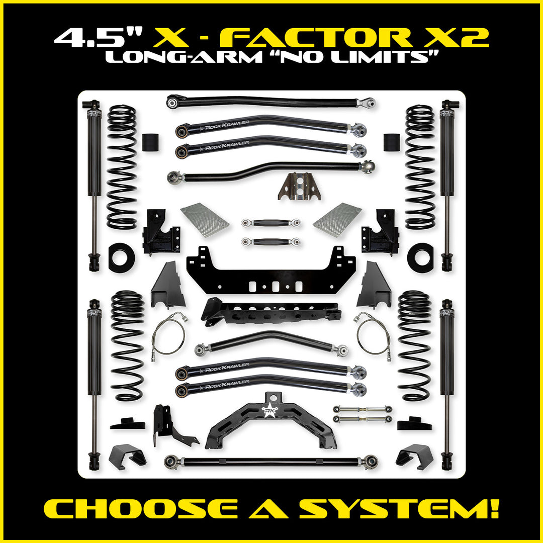 Rock Krawler 4.5 Inch X Factor X2 No Limits Long Arm System - Gladiator JT