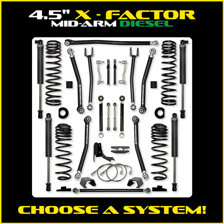 Rock Krawler 4.5 Inch X Factor Mid Arm System - Gladiator JT - Diesel kit