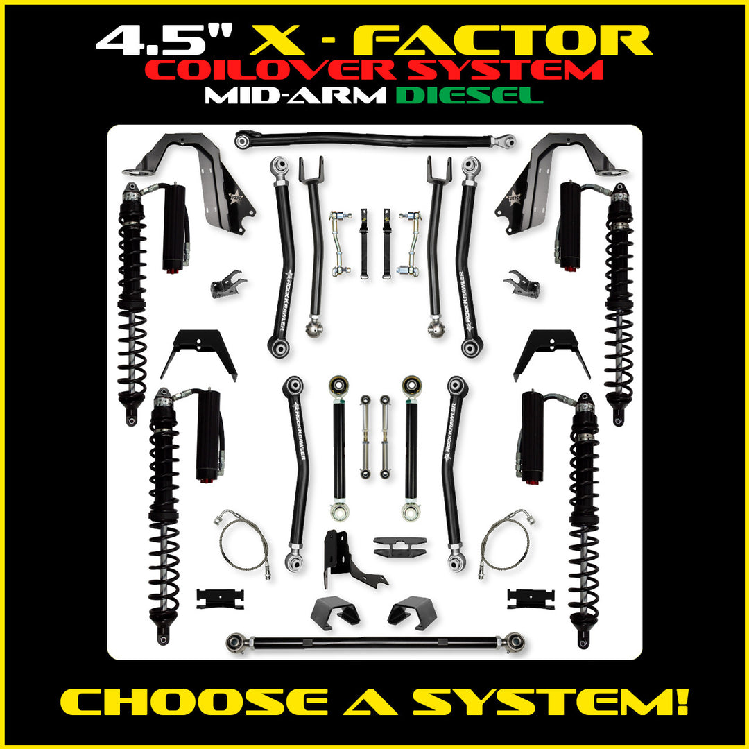 Rock Krawler 4.5 Inch X Factor Mid Arm System - Gladiator JT - Diesel coilover packages