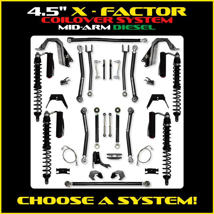 Rock Krawler 4.5 Inch X Factor Mid Arm System - Gladiator JT - Diesel coilover packages