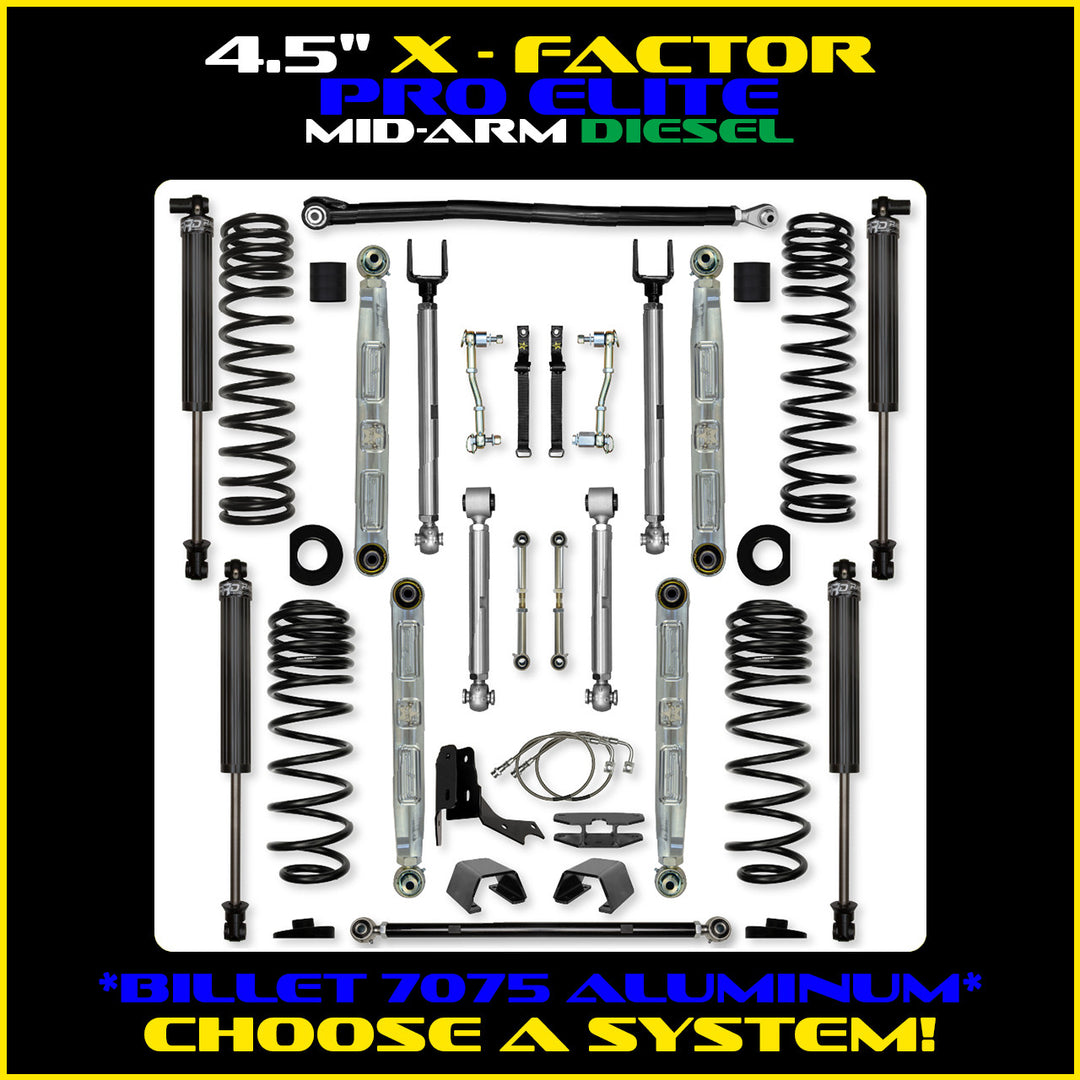Rock Krawler 4.5 Inch X Factor Pro Elite Mid Arm System - Gladiator JT - Diesel kit